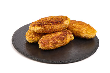 Fried cutlets in bread crumbs, Isolated on white background.