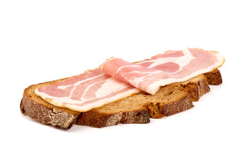 Sandwich with thinly sliced bacon, isolated on white background.