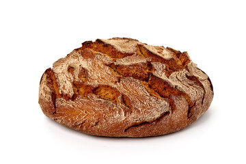 Freshly Baked Homemade Bread, close-up, isolated on a white background.
