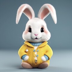 3D cartoon rabbit portrait wearing clothes, standing in front, generative ai