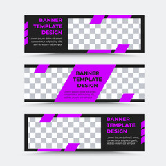Design of vector banner templates with black border and purple text and wide stripe fragments