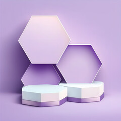 Realistic purple hexagon stand or podium. Generative AI