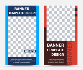 Vector banner template design with frame in blue and red