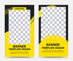 Design of vector banner templates with black and yellow border and brush strokes