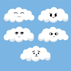 set of cute clouds with various expression.