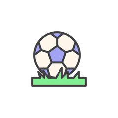 Fototapeta premium Football ball on grass filled outline icon