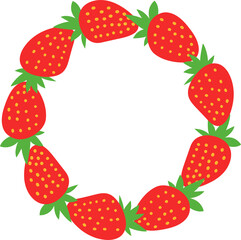 Round frame of strawberry pattern. Perfect as a photo frame, for scrapbooking, postcards, posters, invitation cards.