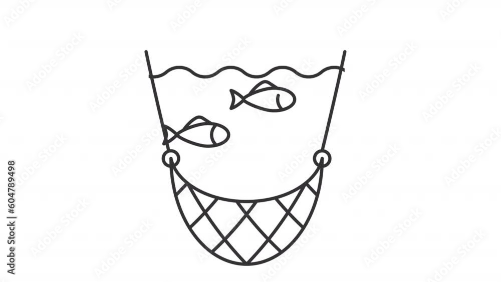 Aufkleber animated fishing net line icon. catching fish with net animation. boat accessory. deep sea. marine l