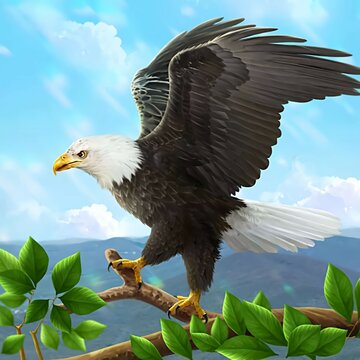 illustration of a bald eagle in the branch 