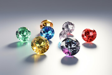 Set Of Colorful Shining Brilliant Cut Diamonds On isolated Background. Generative Ai