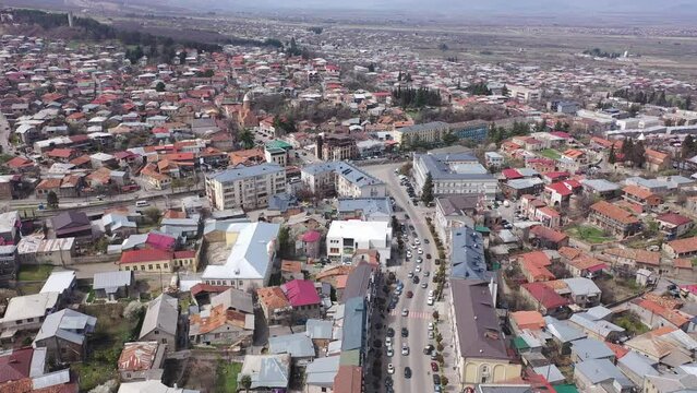 Scenic cityscape of town Telavi in Alazani river plain, Georgia