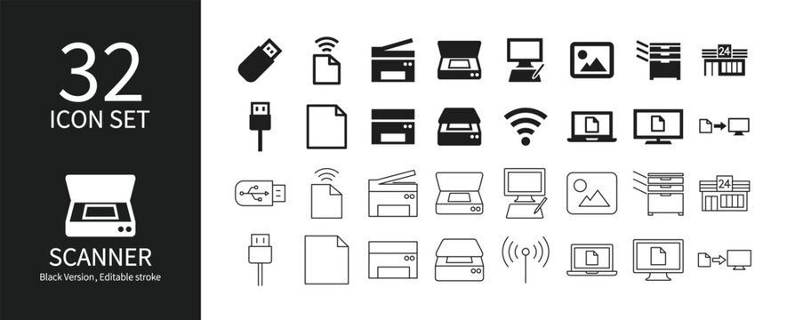 Icon set related to printers and scanners