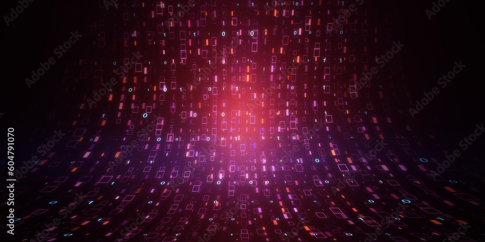 Poster Digital pink binary coding background. Landing page concept. 3D Rendering.