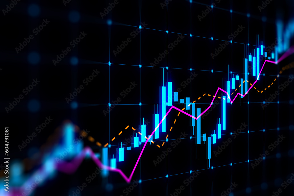 Poster stock market growth, business investing and data concept with digital financial chart graphs, diagra