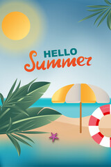 summer background poster design with palm trees and sun