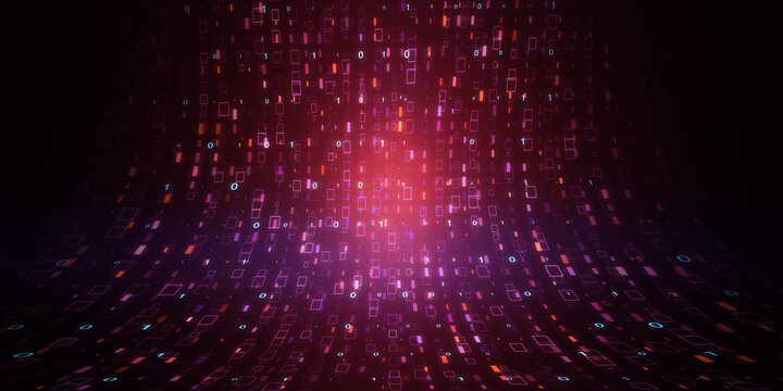 Digital pink binary coding background. Landing page concept. 3D Rendering.