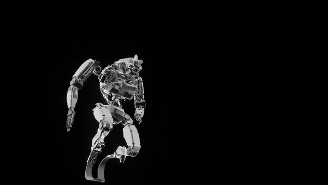 robots dancing, disco cyborgs, flower in head, synchronous movement, background for music, 3d render