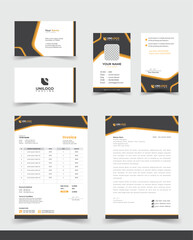 Obraz premium Corporate Brand Identity Mockup set with digital elements. Editable vector. Business card, Id card, Invoice, letterhead, 