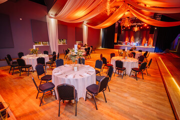 big empty modern meeting, seminar, conference room in hall (round table)
