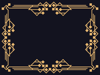 Art deco frame. Vintage linear border. Design a template for invitations, leaflets and greeting cards. The style of the 1920s - 1930s. Vector illustration