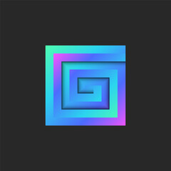 Letter G logo looks like 3d spiral maze shape from vibrant gradient with shadows, creative typography branding identity mark.