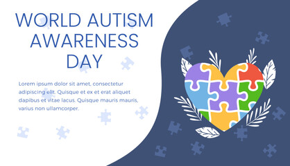 Autism symptoms banner or poster with cartoon child boy, flat vector illustration.