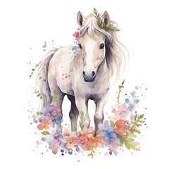 Obraz na płótnie Canvas Baby Horse and Wildflowers, Digital Illustration Bundle, Digital Crafting, Paper Crafting, Watercolor Nursery Art, Commercial Use ClipArt