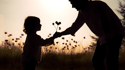 Daughter giving flower to father. Concept of father day. AI generated