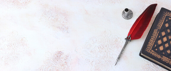 vintage ink pen with red feather