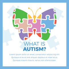 Autism informational banner or poster design flat vector illustration.