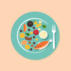 dish on a plate minimalistic flat vector art symbol / logo, calm pastel colours