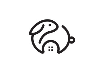 rabbit home logo linear style design vector inspiration