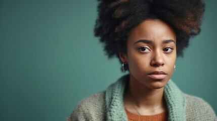 An upset afro young woman with a sad face. Generative AI