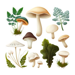 The seamless pattern of many type mushroom set in flat vector style. Graphic resource about mushroom for graphic, content , banner isolated on white background generated by AI.