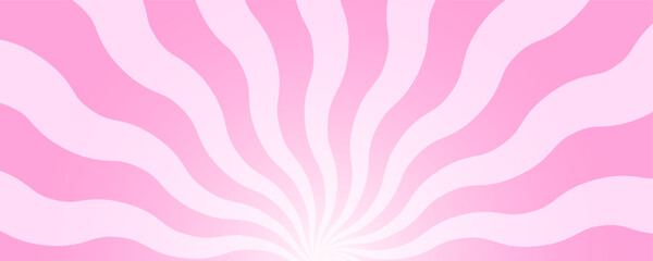 Waving pink radial stripes background. Trendy pattern in y2k style. Undulate rosy sunburst, explosion or surprise design effect. Manga comic style background. Bubble gum, lollipop candy texture