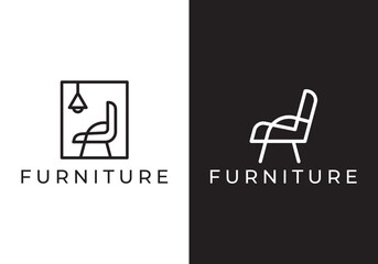 logo lounge chair and pendant lamp interior design furniture vector illustration