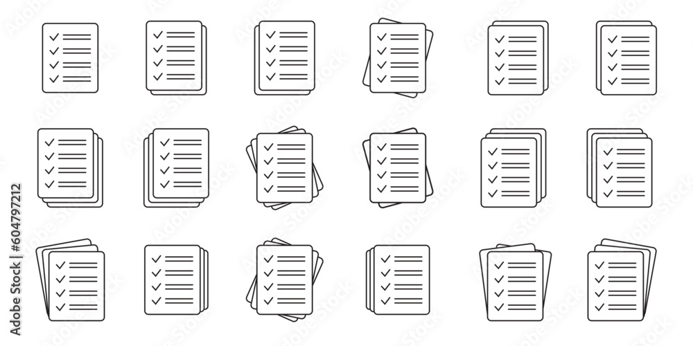 Poster checklist vector icon in line art style. document icon, questionnaire icon. text document vector ico