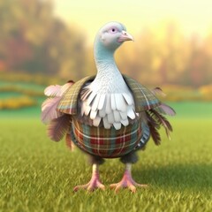 Obraz premium 3D cartoon turkey portrait wearing clothes, standing in front, generative ai
