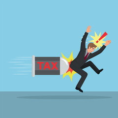 Businessman attacked by big bullet tax, illustration vector cartoon