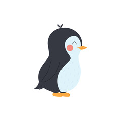 Cute lovely baby penguin cartoon character flat vector illustration isolated.