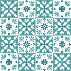 Decorative ceramic tile mosaic square shape, trendy green mint white pastel color and ornate arabic pattern, vintage vector illustration