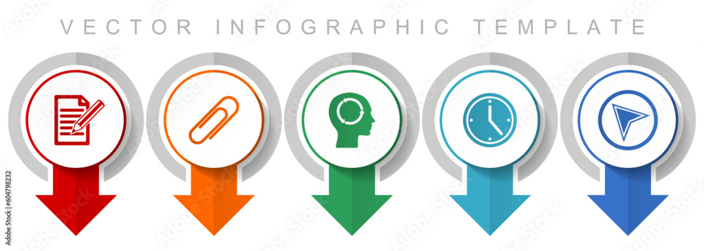 Poster Education icon set, miscellaneous pointer icons such as register, attach, head, clock and navigation arrow for webdesign and mobile applications, modern design infographic vector template