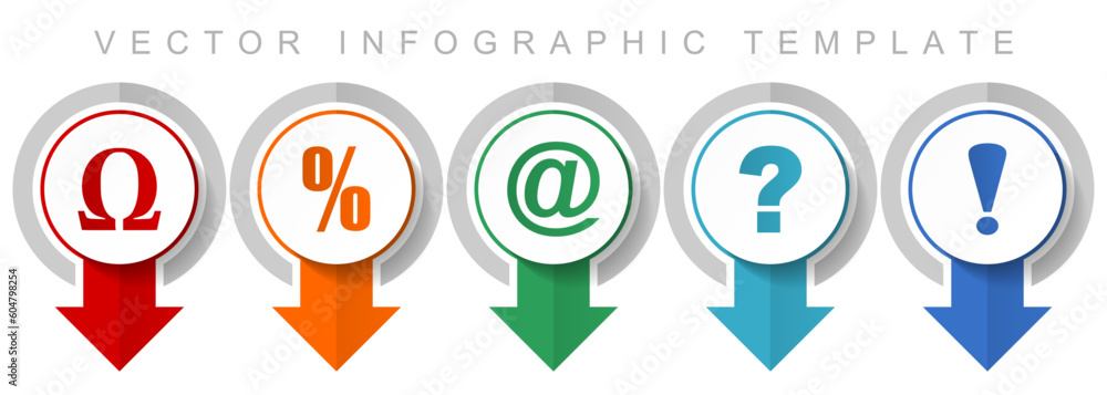 Leinwandbilder Symbols icon set, miscellaneous pointer icons such as omega, percent, at, question mark and exclamation sign for webdesign and mobile applications, modern design infographic vector template