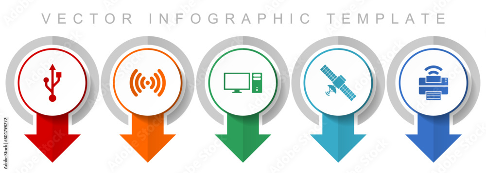 Fototapete Technology icon set, miscellaneous pointer icons such as usb, wifi, computer, satellite and printer for webdesign and mobile applications, modern design infographic vector template