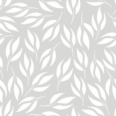 Fototapeta premium Seamless vector pattern. White plant silhouettes on a gray background 