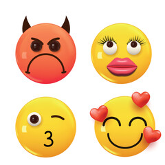 Set of 3d icon yellow color smile emoji. Set Icon Smile Emoji. Vector