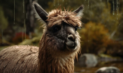 closeup photo of llama in its natural habitat. Generative AI