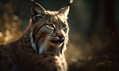 Obraz premium closeup photo of lynx on blurry background of its natural habitat. Generative AI
