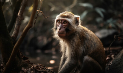 photo of macaque in its natural habitat. Generative AI