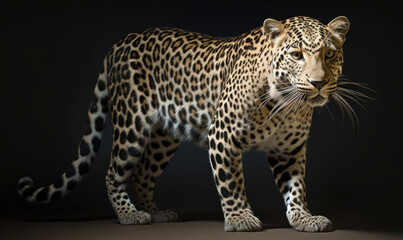 Fototapeta na wymiar studio photo shot of leopard on dark background. Generative AI
